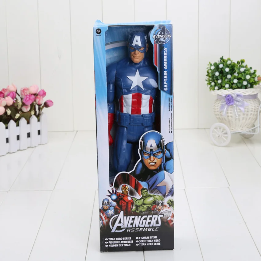 Captain A box 30 см Marvel Мстители 4 Endgame Капитан Америка, Железный человек паук Тор ультра Веном Росомаха ПВХ фигурка игрушка - Цвет: Captain A box