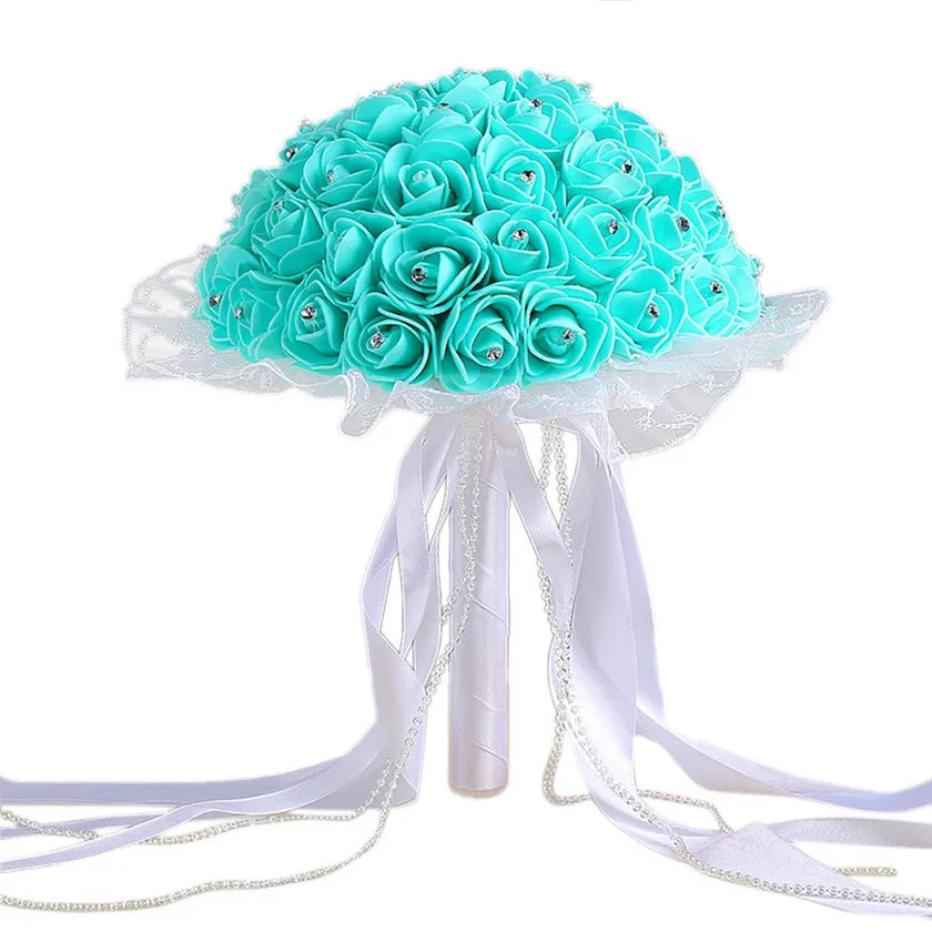 Новое поступление 2017 розы с кристаллами жемчужный Свадебный букет невесты