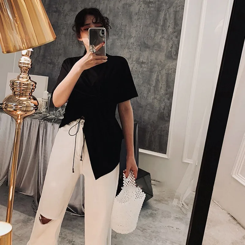 Женская футболка GALCAUR белая Повседневная с круглым вырезом коротким рукавом и