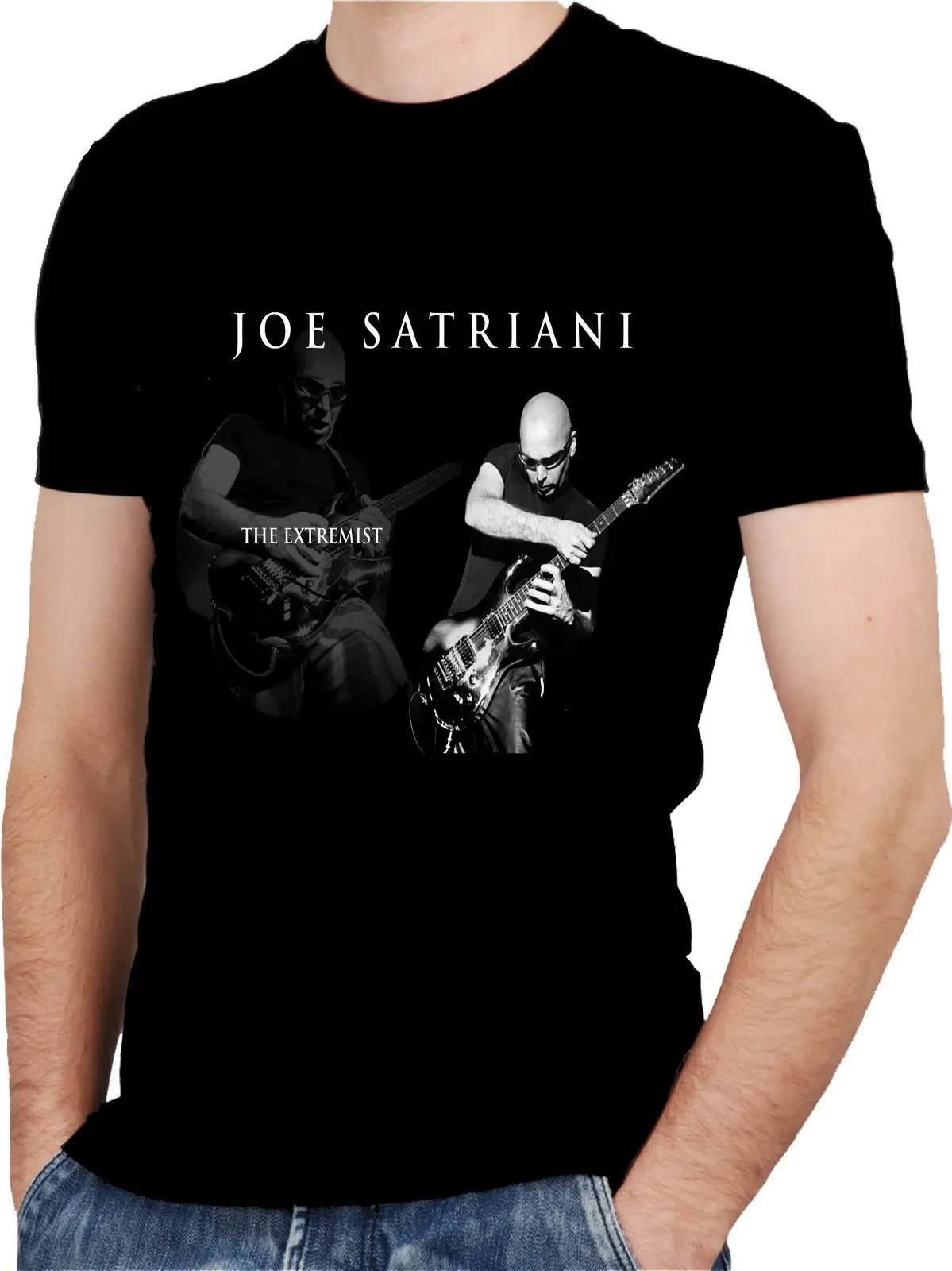 JOE SATRIANI черная футболка с гитарой рок-футболка рок-группа короткими рукавами