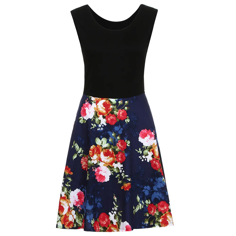 Женское винтажное платье-миди с круглым вырезом платье трапециевидной формы без