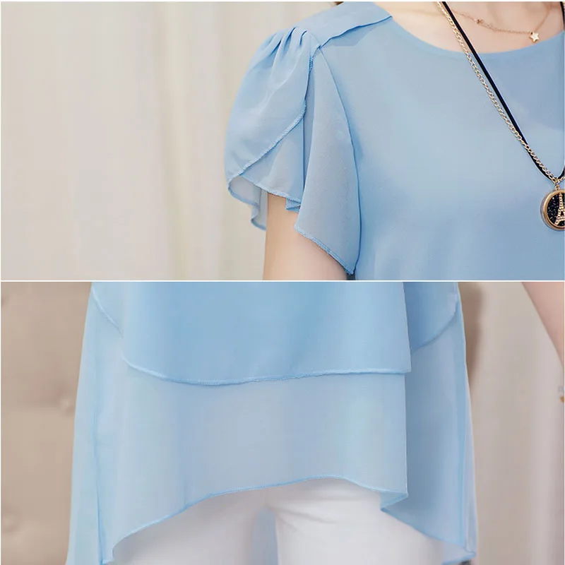 Женская шифоновая блузка с круглым вырезом