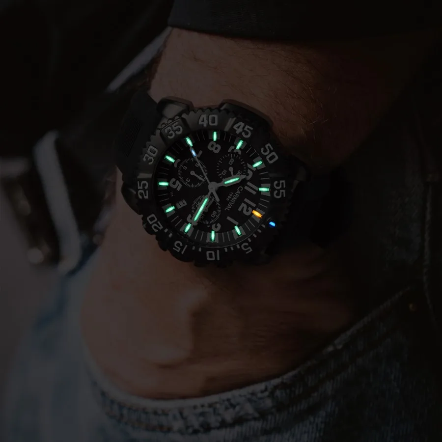 Модные часы тритий для мужчин Швейцария карнавал спортивные хронограф календарь