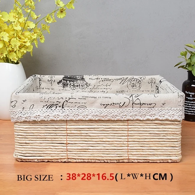 38x28x16.5cm Корзина грязной одежды поддельная плетёная ротанговая косметические корзины для хранения игрушек соломенный набор посуды для снеков кухонные коробки с подкладкой - Цвет: 38x28x16.5cm