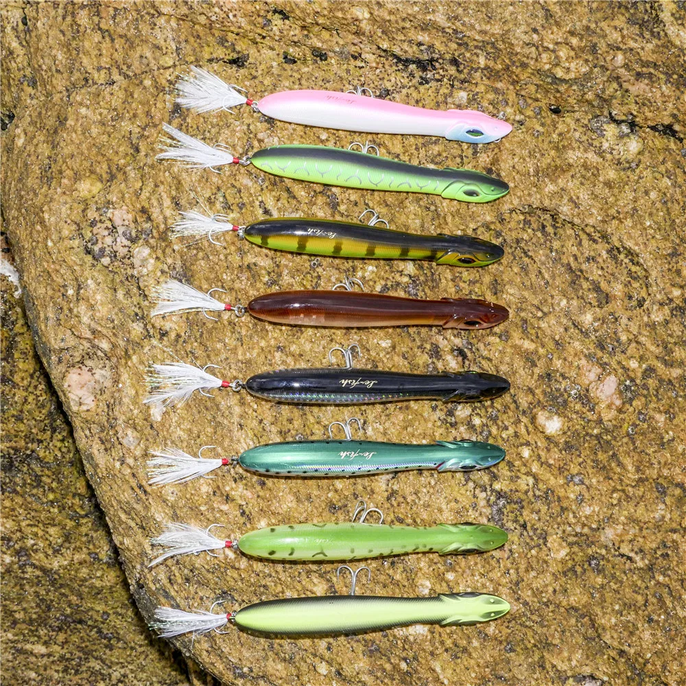 Le-Fish голова змеи 140 мм/25 г рыболовные приманки плавающий кренкбейт морской бас Щука приманка-Карандаш Поппер с перьями крючки