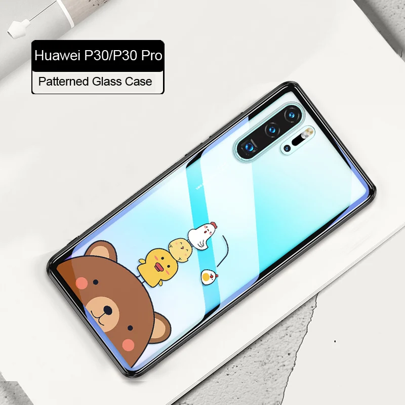 xiongyuxiaoji Для huawei p30 P30 Pro стеклянный чехол роскошный модный закаленный милый мультяшный прозрачный стеклянный силиконовый каркас жесткий чехол для huawei p30 pro - Цвет: xiongyuxiaoji