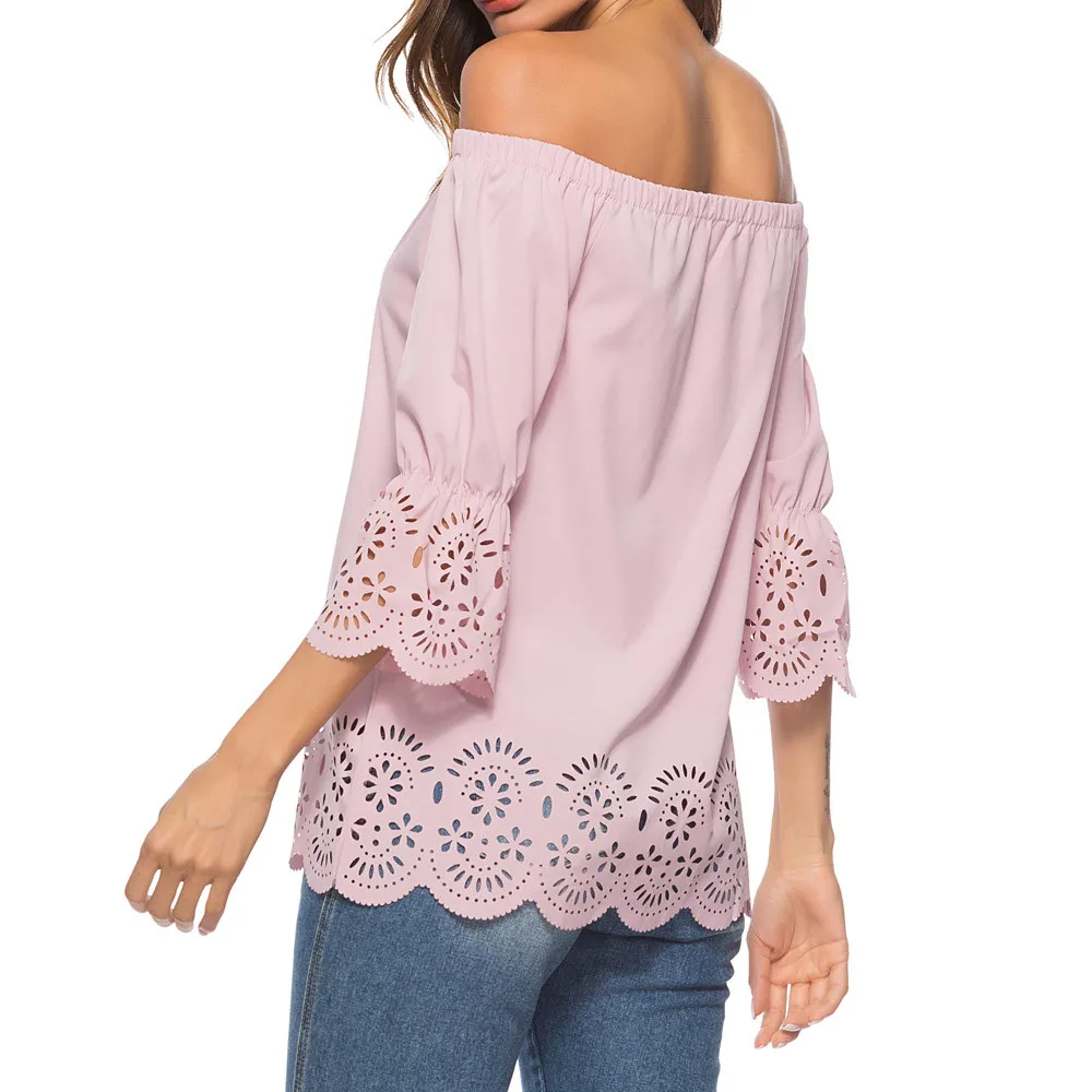 SAGACEC, модные блузки и рубашки для девушек, блузка женская, новинка, Повседневная рубашка с открытыми плечами, с дырками, топы, блузка, рубашка