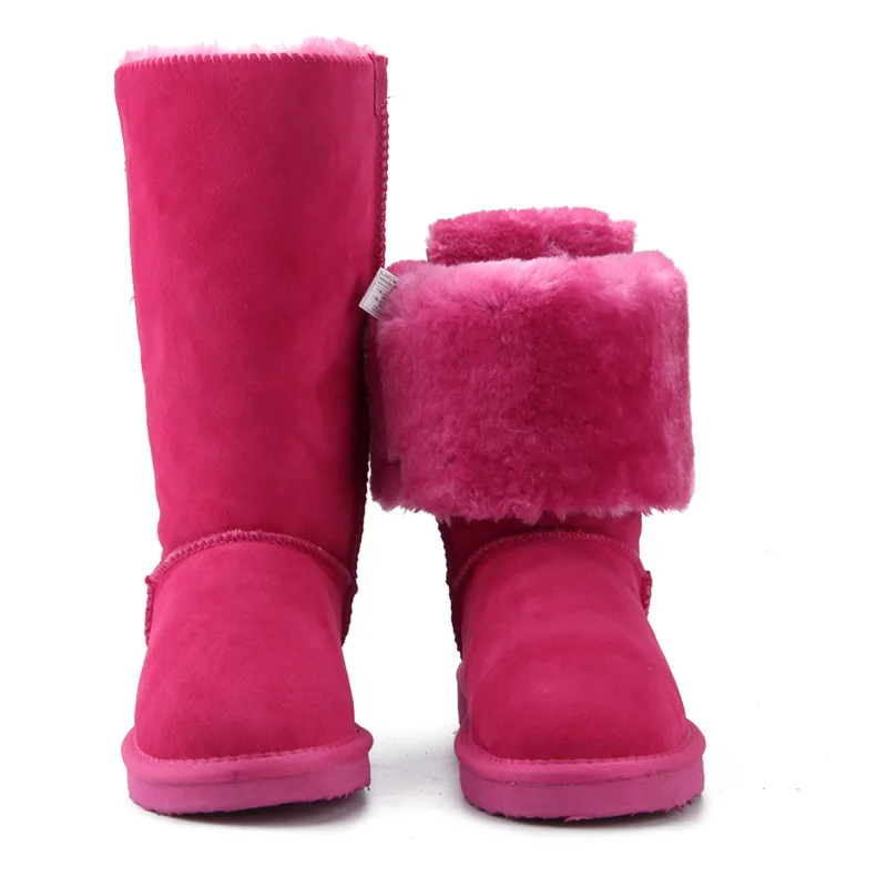 Rose Red JXANG/ г. Модные женские высокие сапоги зимние сапоги из натуральной коровьей кожи зимние ботинки с бантом теплые высокие зимние сапоги США 3-13 - Цвет: Rose Red