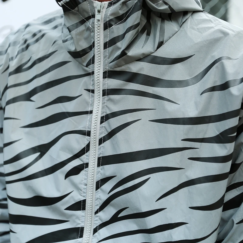 

Men night reflective jacket zebra-stripe zipper coat unisex street hip hop punk hooded jackets waterproof windbreaker