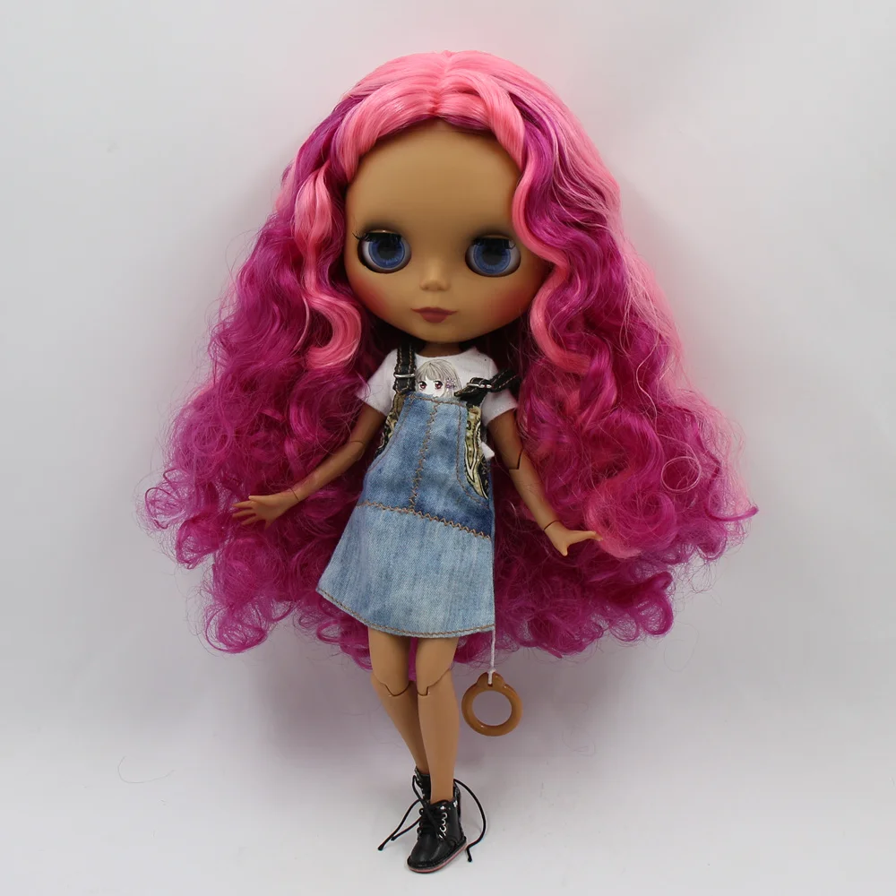 Кукла Blyth ICY DBS 30 см темная кожа матовое лицо крутые Розовые Смешанные цвета кудри