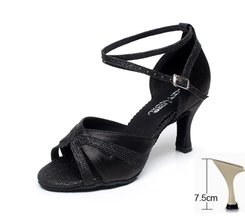 Black Heel 75mm Для женщин Бальные Туфли для латинских танцев розового и черного цвета из сатина Танго бальных танцев женские социальных вечерние Обувь для танцев на высоком каблуке 6/7. 5/8. 5 см 1778 - Цвет: Black Heel 75mm