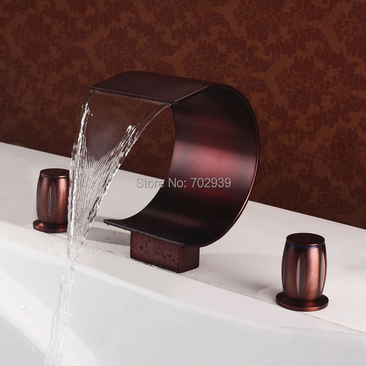 

3 Pcs widespread Waterfall Bathroom Roman Bath Tub Filler Faucet in Oil Rubbed Bronze