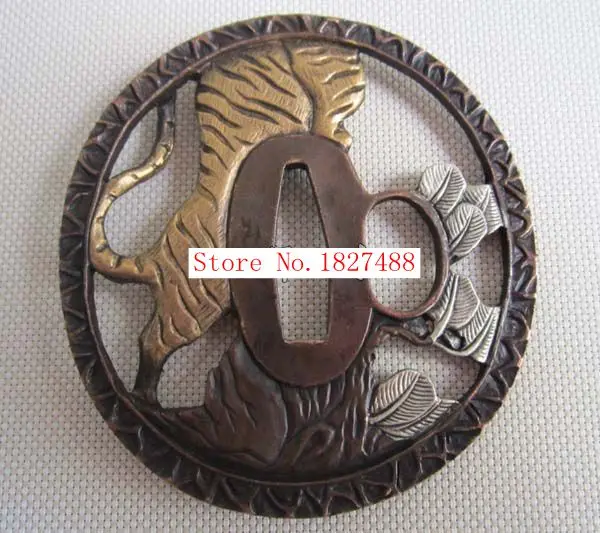 Высококачественная японская катана медь Цуба меч вакидзаси аксессуары W/Lion Design |