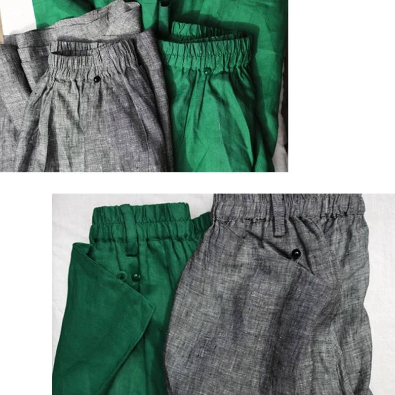 Женская длинная юбка из хлопка и льна зелено серая макси 5XL 6XL весна лето