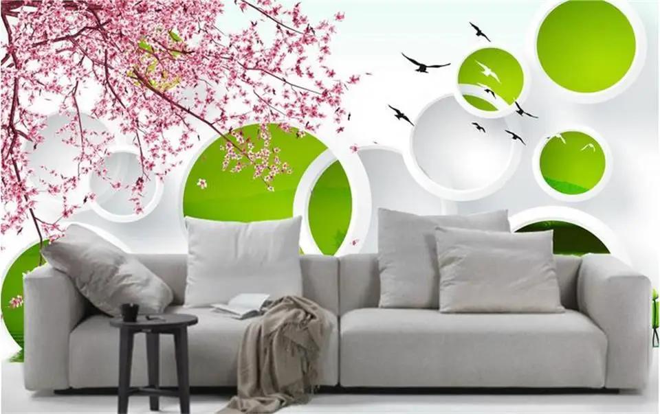 

3d пользовательские фотообои 3d обои красивые розовые цветы круги птица Декор Живопись 3d настенные фрески обои для стен 3 d