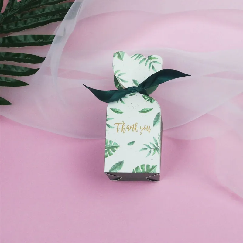 green leaf ribbon 20/50/100 шт Свадебные сувениры и подарки коробка Бумага драже конфеты в подарочной коробке шоколадный торт упаковка, картонная коробка вечерние поставки - Цвет: green leaf ribbon
