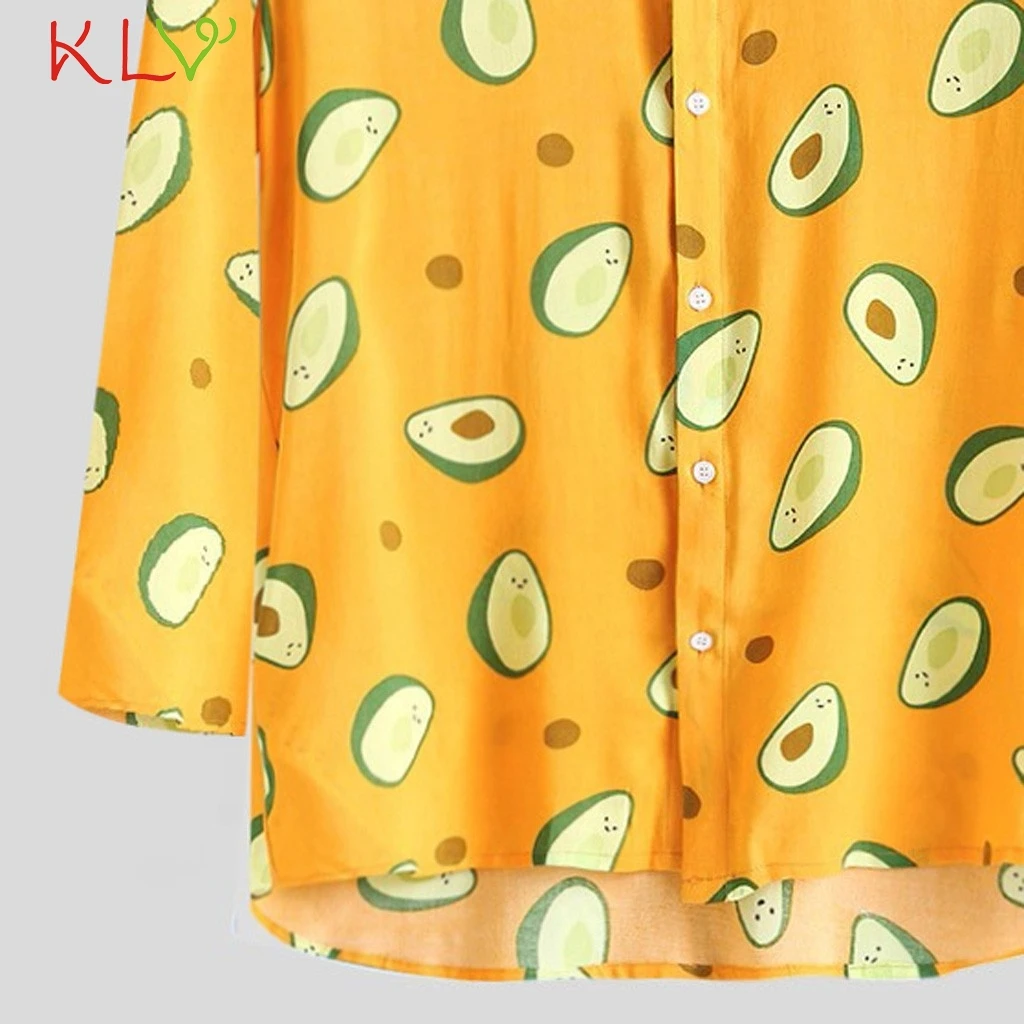 

Blouse Shirt Men Funny Avocado Print Long Sleeve Fashion Top Slim Fit 2019 Casual Harajuku Camisa Hombre Streetwear Clothes 19Jl