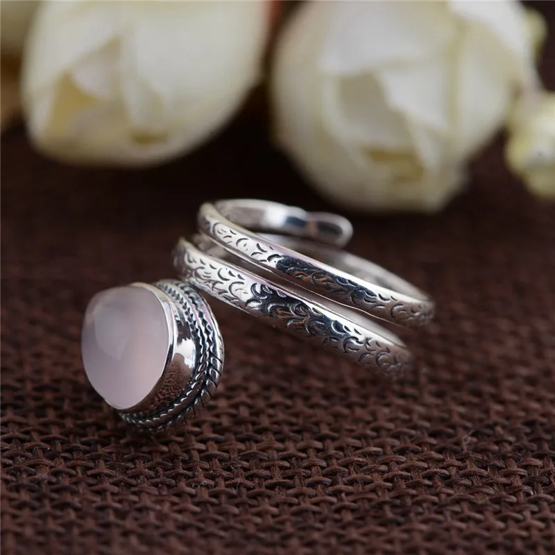 BESTLYBUY 925 пробы серебряные кольца для женщин инкрустированные розовым кварцем