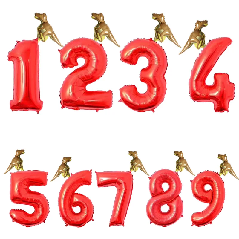 Red C 2pcs Dinosaur foil Helium Cartoon figure balloons 1 2 3 Boy' Birthday decoration kids' toys Dinosaur funny gifts Baby shower - Цвет: Red C