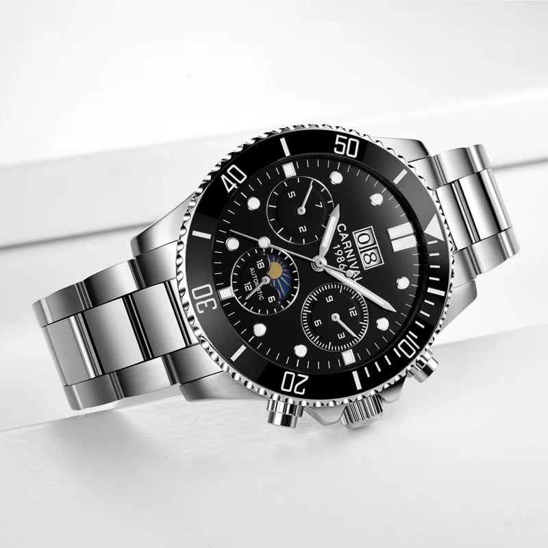 Часы наручные Moon phase Мужские механические Роскошные автоматические