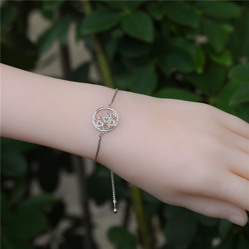 JUWANG Gold Heart Bracelets&ampBangles Jewelry Cubic Zircon For Women Lovers Wedding Charm Bracelet Adjustable Chain | Украшения и