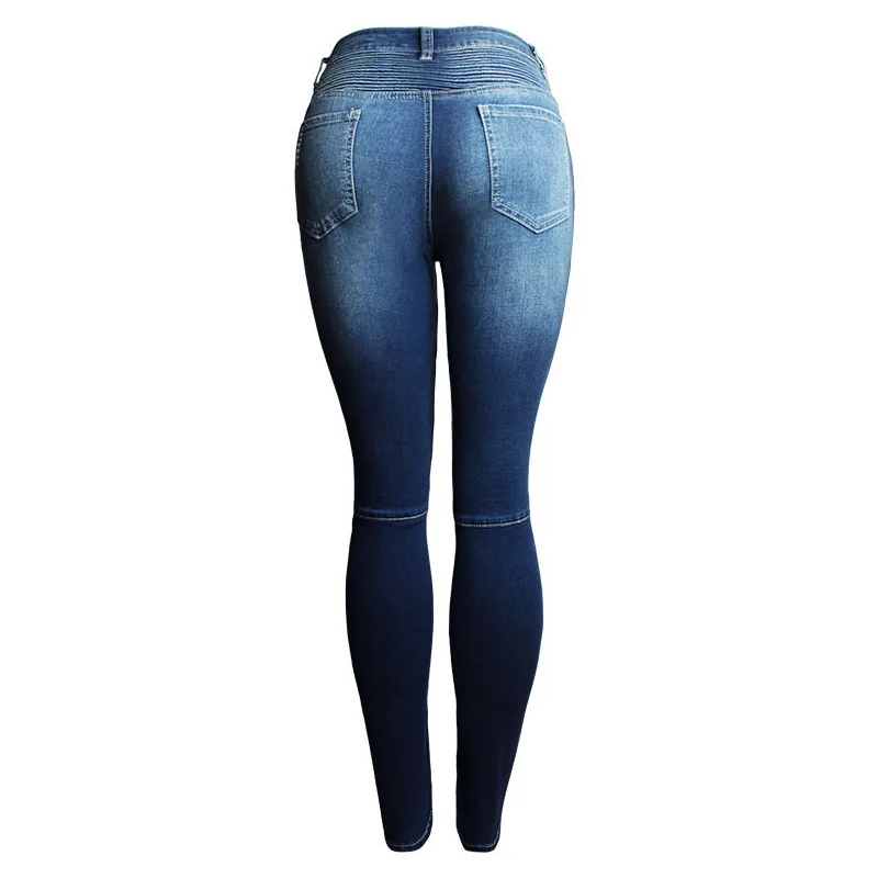 New Push Up Jeans Biker Blue Women Motorcycle Skinny Pants Zip Mid High Waist Stretch Motor For Woman | Женская одежда