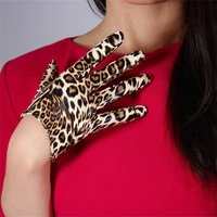 women fashion leopard leather gloves 16cm patent leather short simulation leather pu bright leather golden brown animal pattern