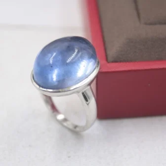 

Pure S925 Silver &Blue Chalcedony Ring Smooth Elegant Fashion Women 's Ring New US 5-9 Elegant Fashion New Ring