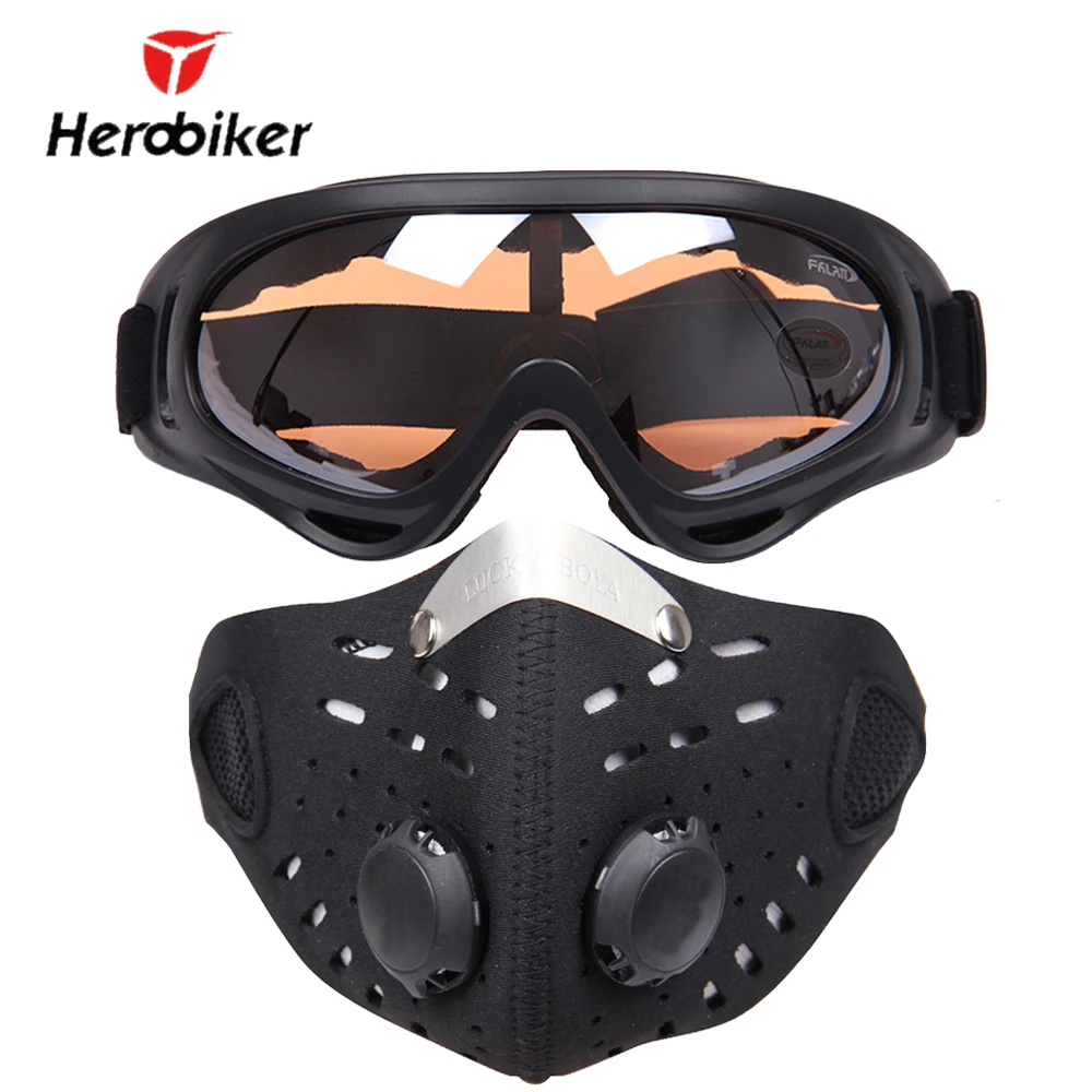 HEROBIKER мотоциклетная маска, маска для лица, Балаклава, лыжные очки, для улицы, байкера, велосипеда, велосипедная маска для лица, мотоцикл+ красочные очки - Цвет: Оранжевый
