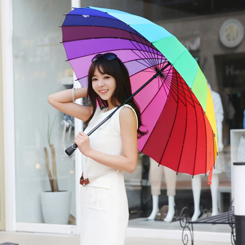 JPZYLFKZL 24K New Long-handle Rainbow Umbrella 2-3 People Car Luxury Large Windproof Straight Umbrella Umbrella Corporation