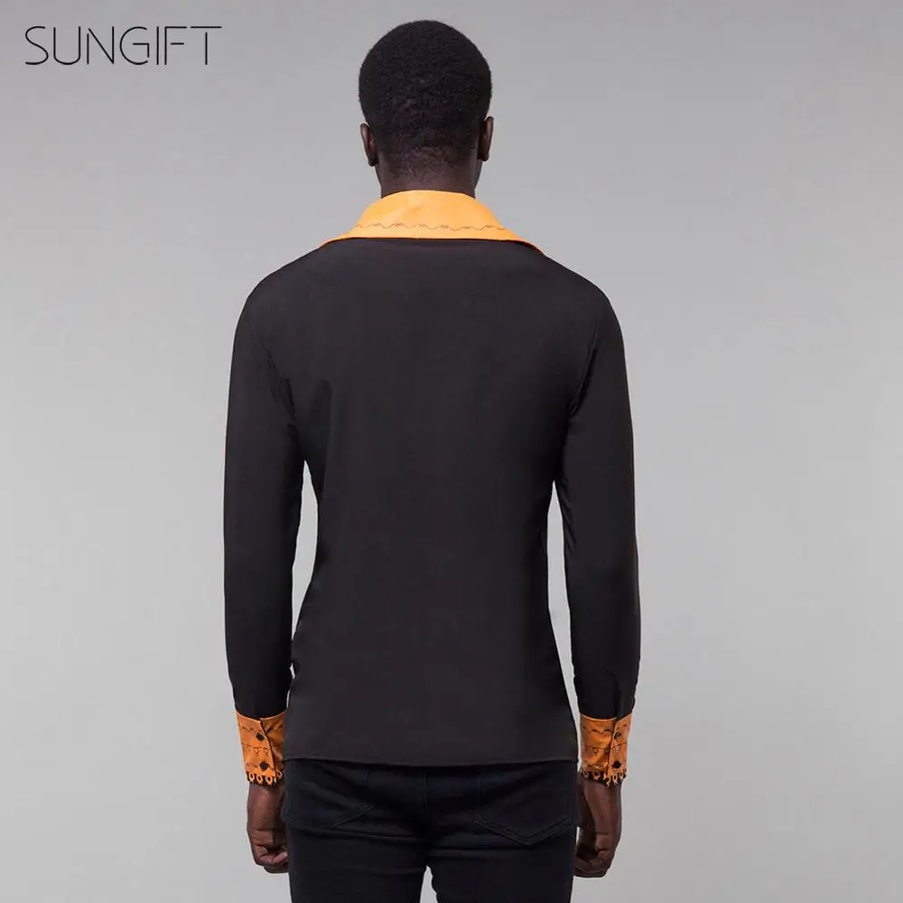 SUNGIFT African Male Long Sleeve Top Dashiki Ethnic Print Lapel Collar Button 2019 New Fashion Black Shirt Africa | Тематическая