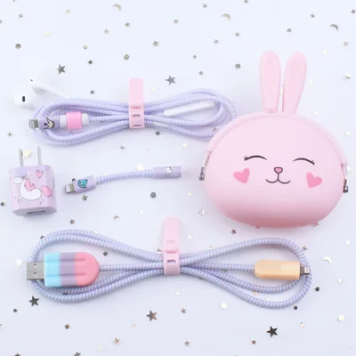 style 23 Мороженое милый мультфильм USB кабель наушники протектор набор с кабелем Стикеры для намотки Спиральный шнур протектор для iphone - Цвет: style 23