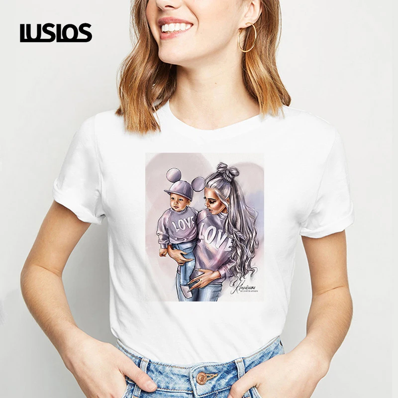 LUSLOS Летняя мода Harajuku Kawaii супер футболка &quotМама&quot материнская любовь вечная