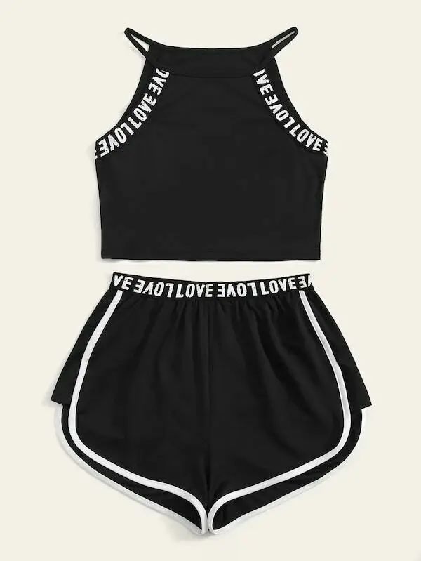 Женский спортивный комплект из 2 предметов футболка на бретельках и эластичные