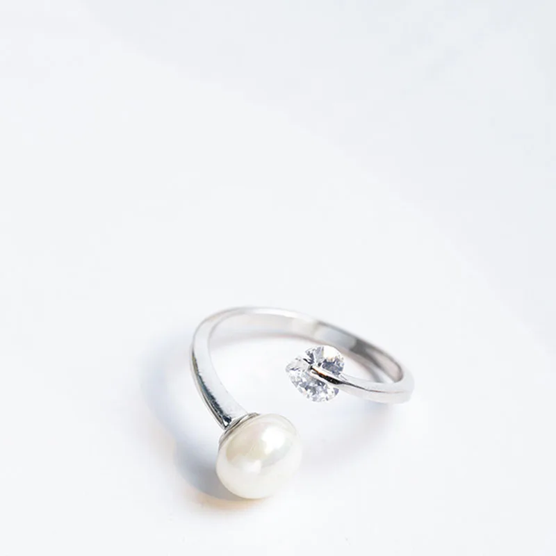 New Women Fashion Simulated Pearl Rings Cute Silver Love Heart Rhinestone Zircon Open Ring Party Jewelry Valentine's Day Gifts|Кольца| |