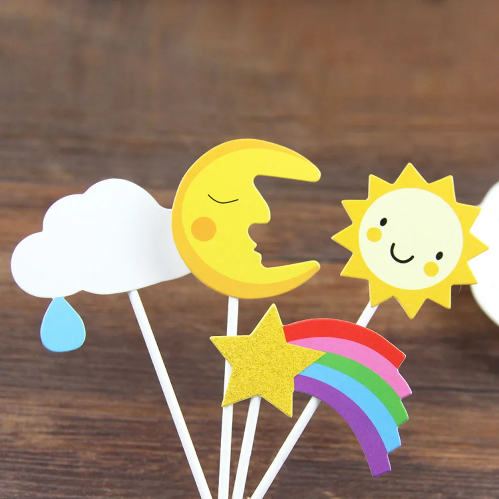 4 шт./компл. торт на день рождения Топпер кекс топперы мультфильм Солнце Луна