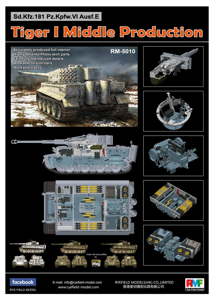 Модель RMF Fyefield RM-5010 Tiger I Средний производственный бак. Sd.Kfz.181 Pz.Kpfw.VIAusf.E масштаб 1/35 с