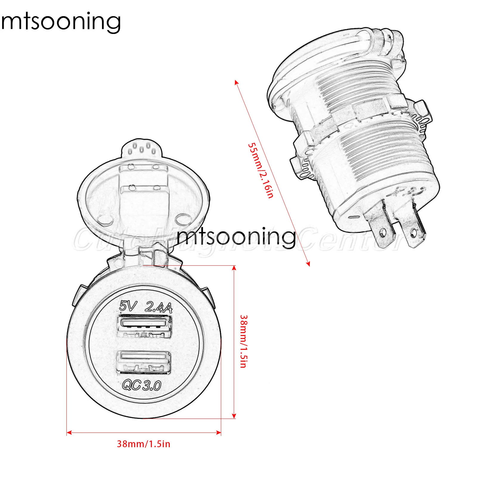 Mtsooning QC 3 0 Автомобильное и мотоциклетное зарядное устройство с двумя USB-портами