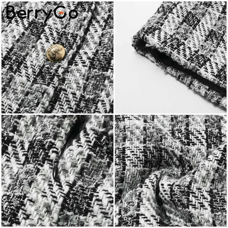BerryGo Прямая элегантная офисная Vintage осенняя юбка Простая двубортная твидовая клетчатая женская юбка Прямая элегантная офисная Vintage осенняя женская короткая мини-юбка