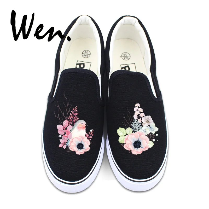Кеды Wen оригинальные холщовые кроссовки без шнуровки акварельные с цветами и