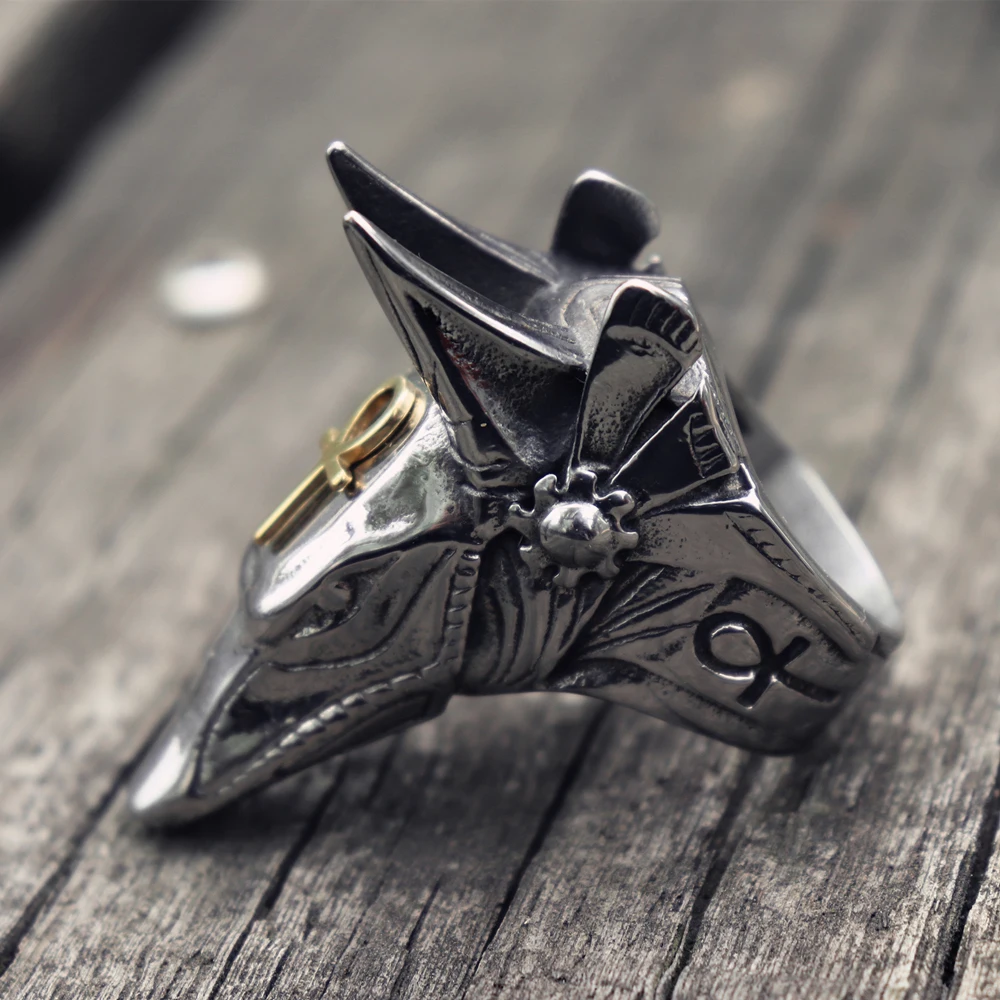 Античное египетское Anubis Ankh Cross Кольцо амулет мужские панк Рок байкерские кольца