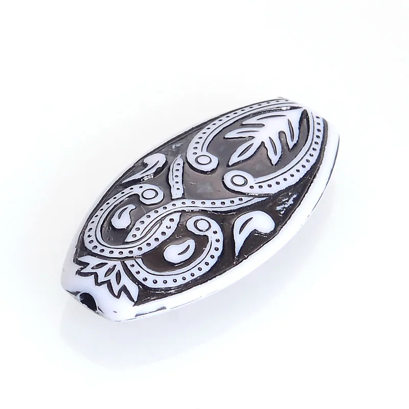 White with Black Miasol 30 шт золотистого металла, узорчатые полоски, Плоские Овальные акриловые бусины Античного Дизайна для женщин, сделай сам, изготовление ювелирных изделий - Цвет: White with Black