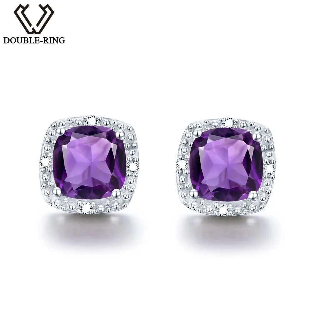 

DOUBLE-R 1.6Ct Natural Amethyst Gemstone 925 Sterling Silver Earrings For Women Vintage Costume Jewelry