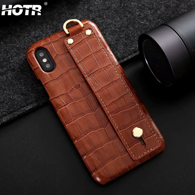 Чехол из натуральной крокодиловой кожи с ремешком на руку для iphone 6 6s 7 plus 8 Apple X XS