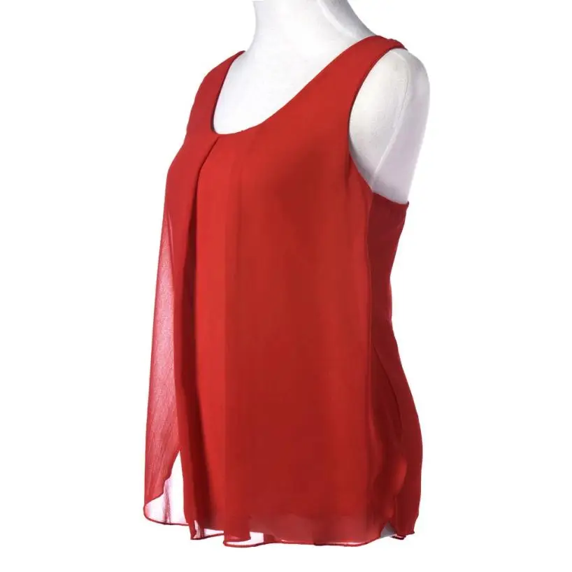 Женская шифоновая блузка без рукавов летняя Свободная с круглым вырезом