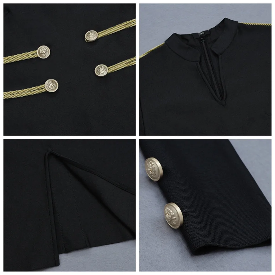 Модное женское однотонное облегающее платье Epaulette с декоративными пуговицами