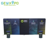 trade show booth portable 20ft width straight tension fabric banner advertising display backdrop wall with two podium oval table