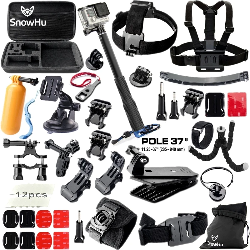 SnowHu, новинка, набор аксессуаров для Gopro hero, монопод для Go pro hero 8, 7, 6, 5, 4, для EKEN, H9, для xiaomi, для Yi, 4 K, Lite, EVA, чехол GS42