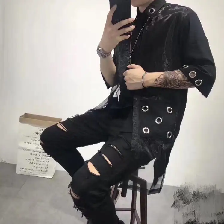 Новая летняя одежда для мужчин имитация двух частей рубашка с рукавом средней