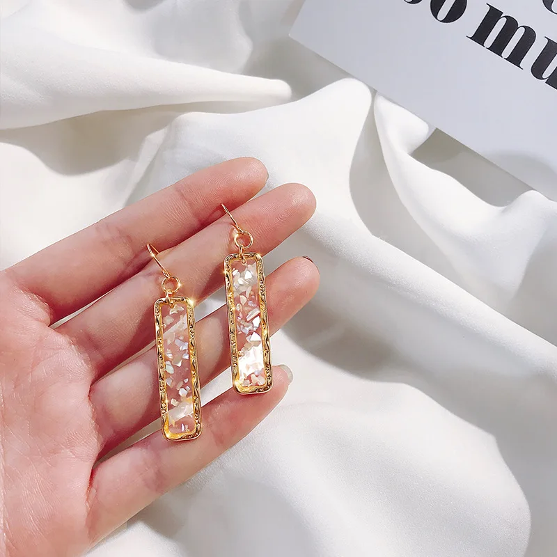 Korean style fashion temperament simple earrings geometry super fairy shell tassel dangle earring show face thin women | Украшения и